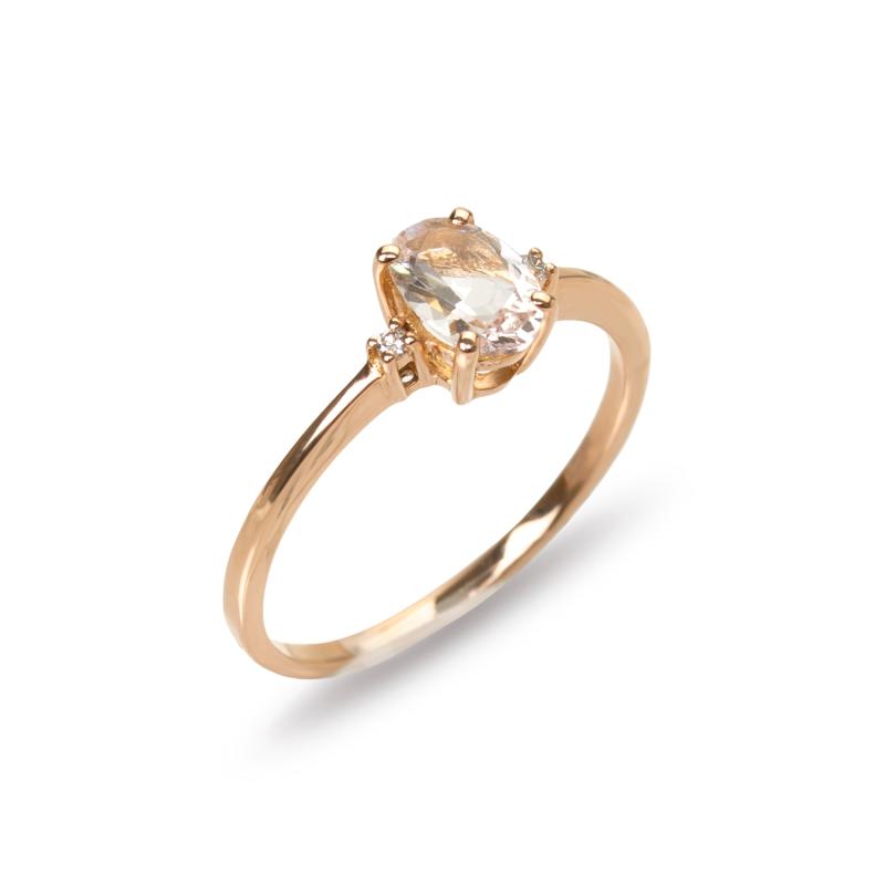 Inel de logodna din aur roz 18K cu morganit 0,50 ct. si diamante 0,02 ct., model Orsini 2756G-M5X7 (Aur 750‰ 1,7 g.)
